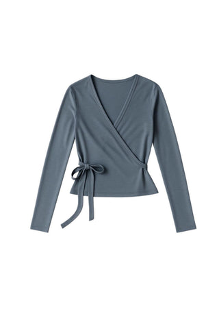 MERINO BALLET WRAP CARDIGAN - BLUE