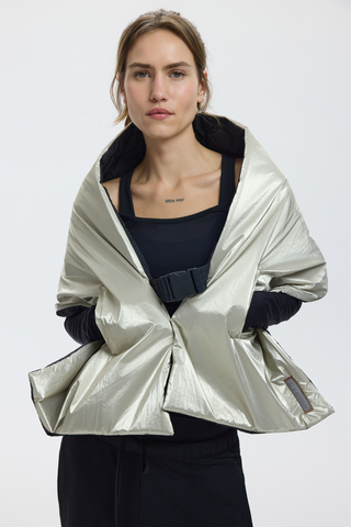TOKYO SHAWL - METALLIC GOLD ( INSIDE CHARCOAL) REVERSIBLE
