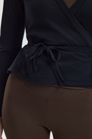 MERINO BALLET WRAP CARDIGAN - CHARCOAL
