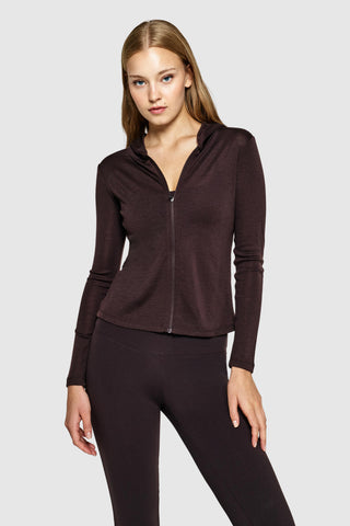 CURVE ZIP-UP MERINO HOODIE - CHOCOLATE GANACHE