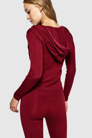 CURVE ZIP-UP MERINO HOODIE - MERLOT