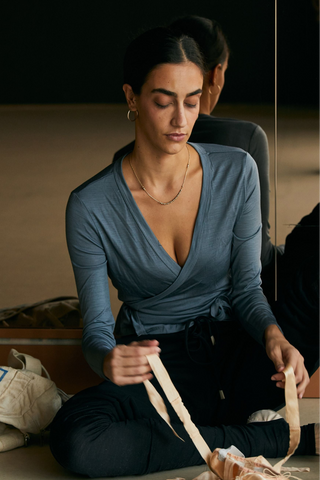 MERINO BALLET WRAP CARDIGAN - BLUE